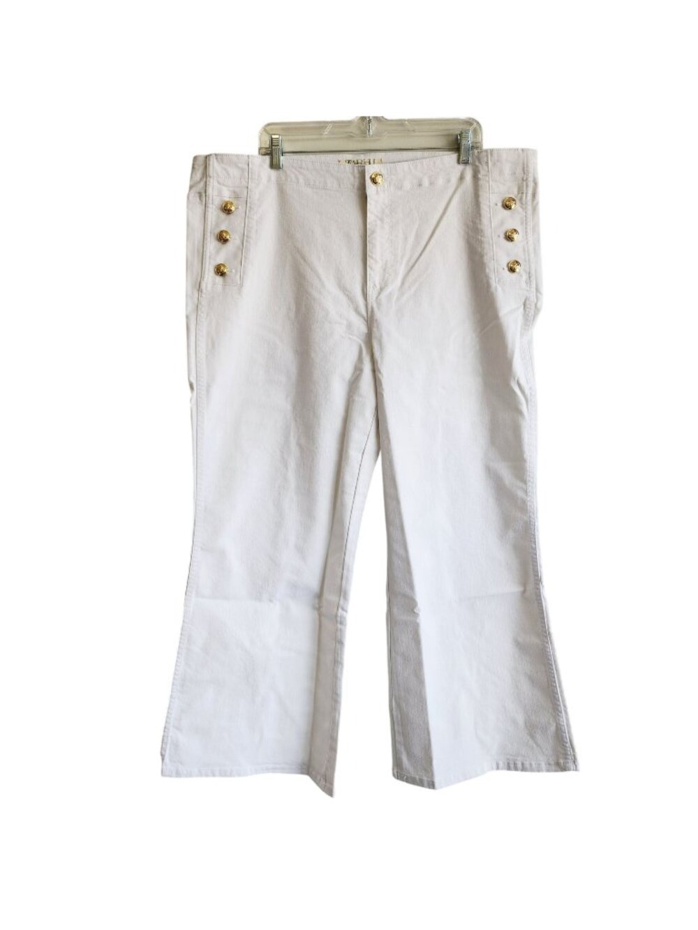 Twrhll Christie Brinkley Womens White Gold Button Wide-Leg Pants Plus Size 22W